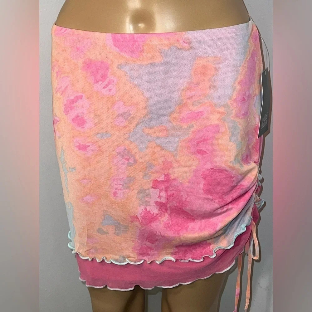 Wild Fable,M,pink /orange tie-dye,cinched side drawstring HiLo scalloped hem